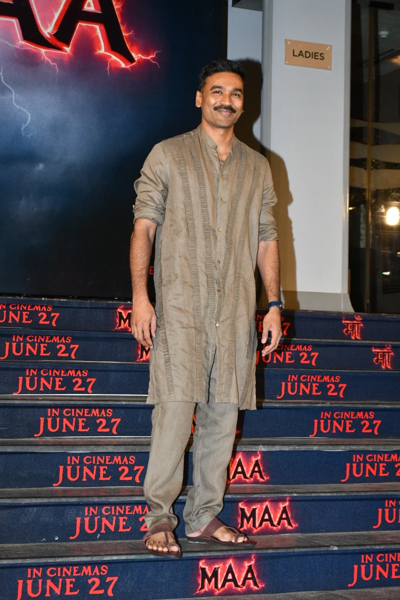 Actor Dhanush also made a surprise appearance at the screening of the horror film Maa